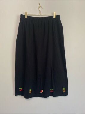 Quacker Factory Skirt 1X Midi/Maxi Embroidery Teacher Vintage Tropical Resort
